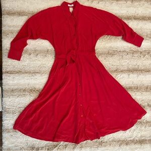Equipment Femme 100% Silk Long sleeve midi shirt dress